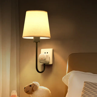 Fabric Shade Bedroom Cylinder Plug-in Wall Lamp Zawala Image - 2