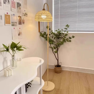 Natural Woven Rattan Dome Living Room Floor Lamp Zawala Image - 3