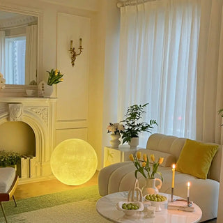 Modern White Moon Sphere Floor Lamp with Rocker Switch Zawala Image - 2