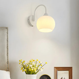 ZOWALA - Modern White Ribbed Glass Dome Wall Sconce Image - 1