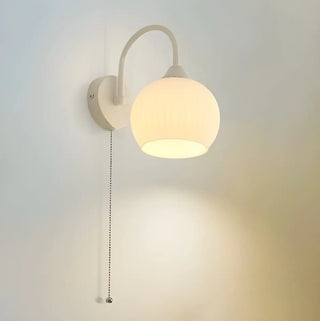 ZOWALA - Modern White Ribbed Glass Dome Wall Sconce Image - 3