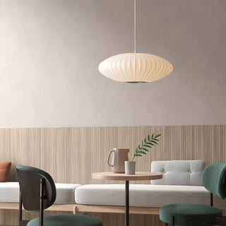 ZOWALA - Modern White Silk Oval Dining Room Pendant Light Image - 1