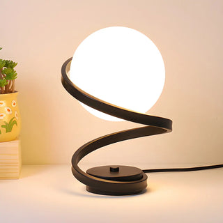 Minimalist Spiral Base White Glass Globe Table Lamp Zawala Image - 10