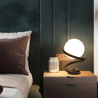 Minimalist Spiral Base White Glass Globe Table Lamp Zawala Image - 2