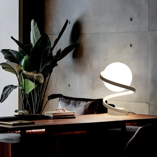 Minimalist Spiral Base White Glass Globe Table Lamp Zawala Image - 3