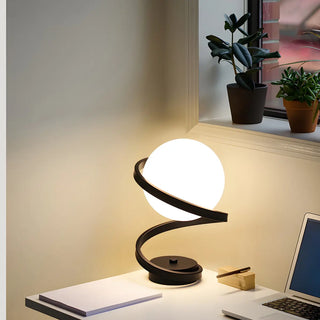 Minimalist Spiral Base White Glass Globe Table Lamp Zawala Image - 4