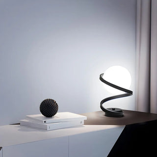 Minimalist Spiral Base White Glass Globe Table Lamp Zawala Image - 5