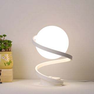 Minimalist Spiral Base White Glass Globe Table Lamp Zawala Image - 7
