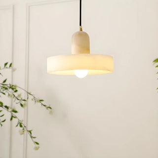 ZOWALA - Modern Frosted White Stone Circular Round Pendant Light Image - 1