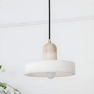 ZOWALA - Modern Frosted White Stone Circular Round Pendant Light Image - 11