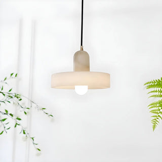 ZOWALA - Modern Frosted White Stone Circular Round Pendant Light Image - 2