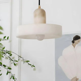 ZOWALA - Modern Frosted White Stone Circular Round Pendant Light Image - 3