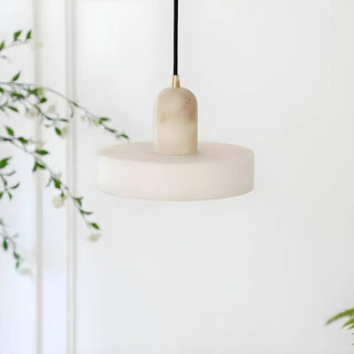 ZOWALA - Modern Frosted White Stone Circular Round Pendant Light Image - 4