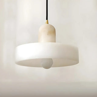 ZOWALA - Modern Frosted White Stone Circular Round Pendant Light Image - 8
