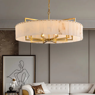 Modern Marble Texture Drum Chandelier Adjustable Chain Image - 3