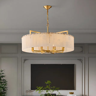 Modern Marble Texture Drum Chandelier Adjustable Chain Image - 4