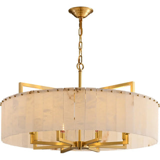 Modern Marble Texture Drum Chandelier Adjustable Chain Image - 5