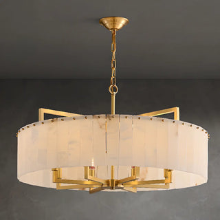 Modern Marble Texture Drum Chandelier Adjustable Chain Image - 6