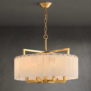 Modern Marble Texture Drum Chandelier Adjustable Chain Image - 8