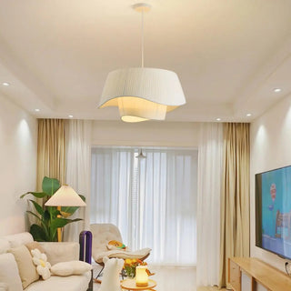 Modern Tiered White Fabric Living Room Ceiling Pendant Light Zawala Image - 10