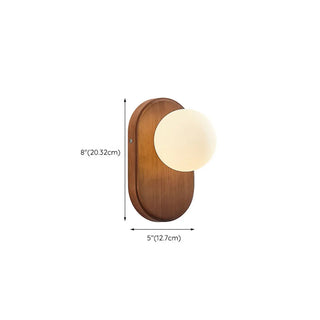 Bedroom Wood Base and White Globe LED Wall Sconce #size