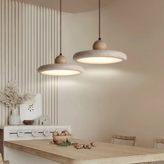 ZOWALA - Modern Gray Drum Stone Adjustable Height Pendant Light Image - 1