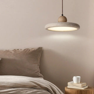 ZOWALA - Modern Gray Drum Stone Adjustable Height Pendant Light Image - 2