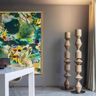 Geometric Stacked Wood-Color Costantina Floor Lamp Zawala Image - 3
