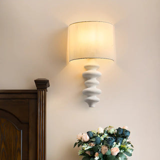 Simple Cylinder White Fabric Curved Base Wall Sconce Zawala Image - 3