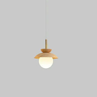 Modern Bedroom Wood Dome White Glass Globe Pendant Light Zawala Image - 6