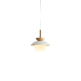 Modern Bedroom Wood Dome White Glass Globe Pendant Light Zawala Image - 7
