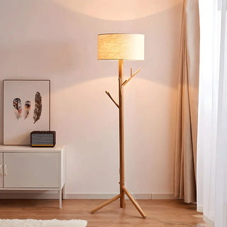 ZOWALA - Trendy Natural Wooden Drum Tree Branch Floor Lamp Image - 1