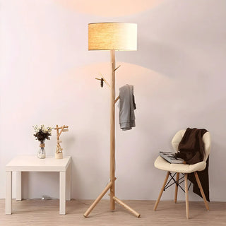 ZOWALA - Trendy Natural Wooden Drum Tree Branch Floor Lamp Image - 3