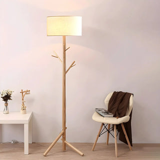 ZOWALA - Trendy Natural Wooden Drum Tree Branch Floor Lamp Image - 5