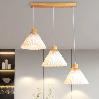 ZOWALA - Modern Dining Room White Cone Wood Pendant Light Image - 1