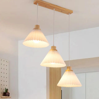 ZOWALA - Modern Dining Room White Cone Wood Pendant Light Image - 8
