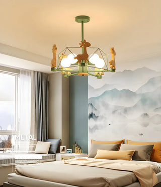 ZOWALA - Geometric Giraffe Wood Kids Room Grey 5-Light Chandelier Image - 1