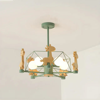 ZOWALA - Geometric Giraffe Wood Kids Room Grey 5-Light Chandelier Image - 10