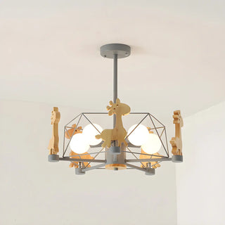 ZOWALA - Geometric Giraffe Wood Kids Room Grey 5-Light Chandelier Image - 11