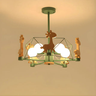 ZOWALA - Geometric Giraffe Wood Kids Room Grey 5-Light Chandelier Image - 12