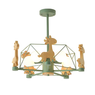 ZOWALA - Geometric Giraffe Wood Kids Room Grey 5-Light Chandelier Image - 13