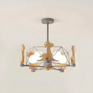 ZOWALA - Geometric Giraffe Wood Kids Room Grey 5-Light Chandelier Image - 14