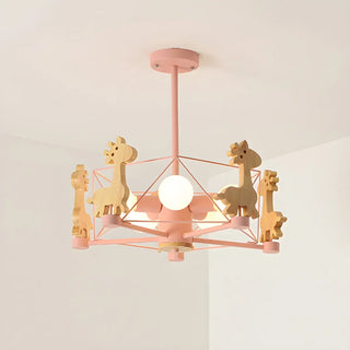 ZOWALA - Geometric Giraffe Wood Kids Room Grey 5-Light Chandelier Image - 15