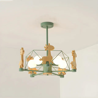 ZOWALA - Geometric Giraffe Wood Kids Room Grey 5-Light Chandelier Image - 16
