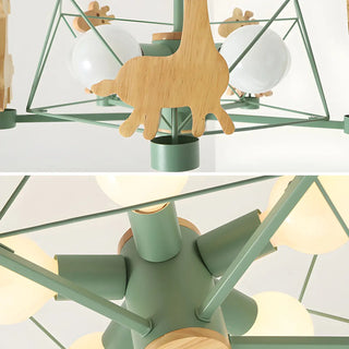 ZOWALA - Geometric Giraffe Wood Kids Room Grey 5-Light Chandelier Image - 17
