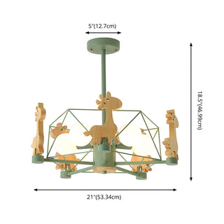 ZOWALA - Geometric Giraffe Wood Kids Room Grey 5-Light Chandelier #size