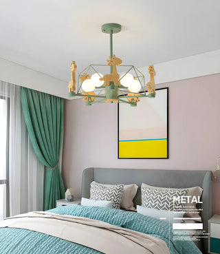 ZOWALA - Geometric Giraffe Wood Kids Room Grey 5-Light Chandelier Image - 3