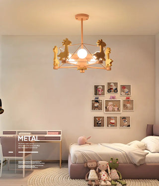 ZOWALA - Geometric Giraffe Wood Kids Room Grey 5-Light Chandelier Image - 5