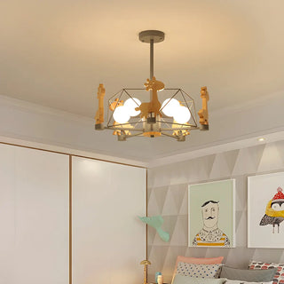 ZOWALA - Geometric Giraffe Wood Kids Room Grey 5-Light Chandelier Image - 7