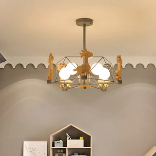 ZOWALA - Geometric Giraffe Wood Kids Room Grey 5-Light Chandelier Image - 8